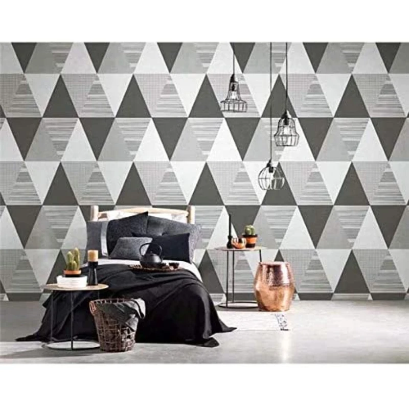 HaoHome Grey Triangle Geometric Wallpaper Removable Self Adhesive Triangle Wallpaper for Cabinets Countertops Furniture Decor