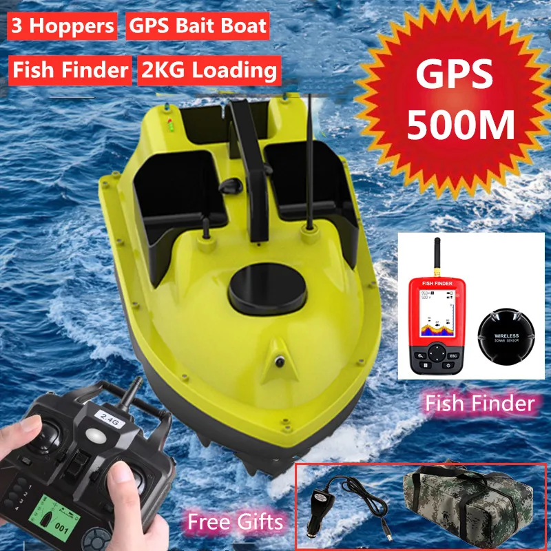 500M 3 Hoppers GPS Intelligent Fishing Bait Boat GPS Position Auto Reuturn Fixed Speed Cruise   With Fish Finder