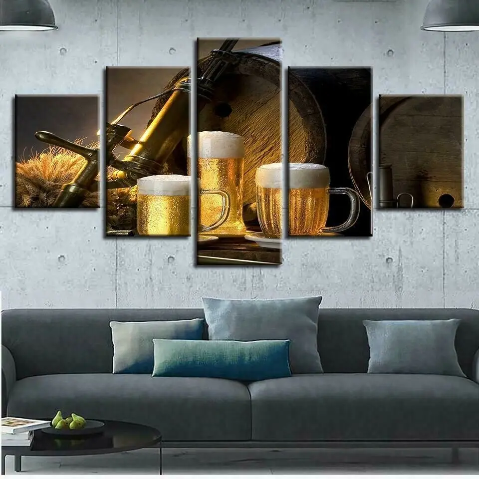 

Beer Brewery Craft Poster 5 Panel Canvas Picture Print Wall Art Canvas Painting Wall Decor for Living Room No Framed