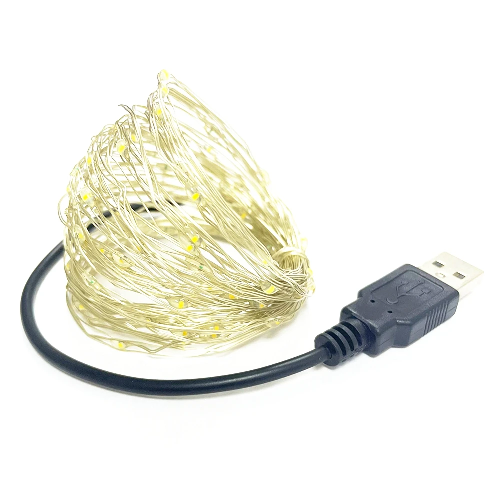 

LED5VUSB Copper Wire String Lights Christmas Wedding Room Bedroom Decoration Fairy 10m Warm White Remote Control Flashing Light