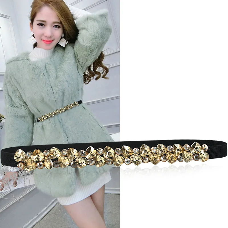 H3269 Women Elastic Waist Belt Ladies Fashion Artificial Diamond Decoration Waist Seal Dress Sweater Coat Female Long Waistband