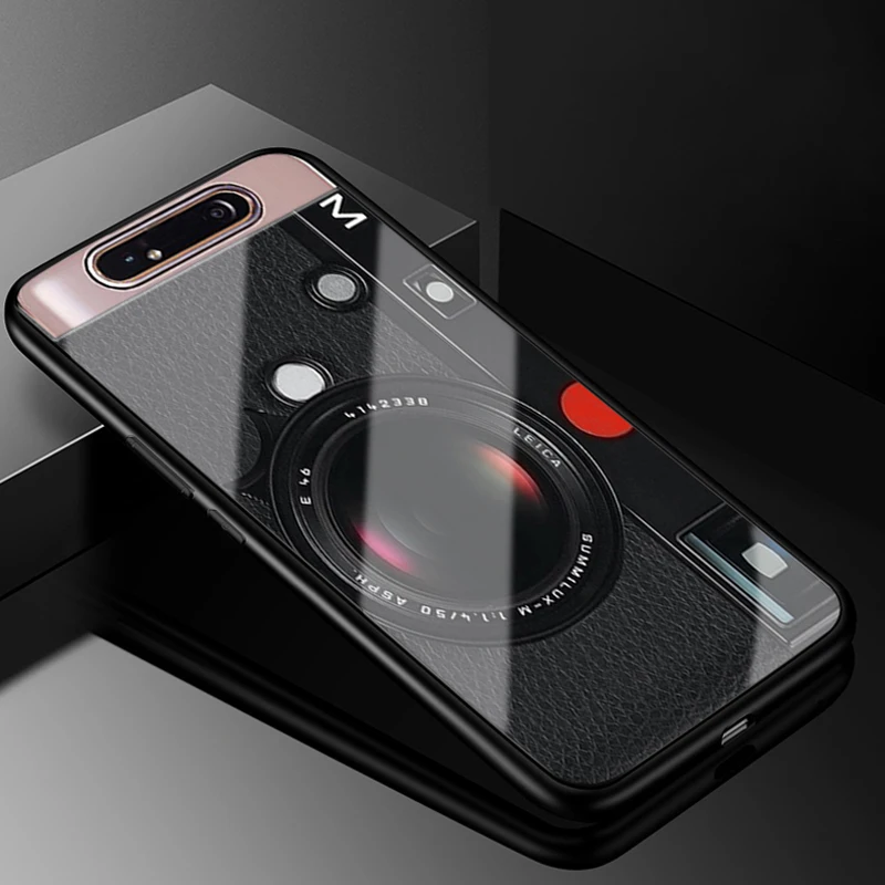 For Samsung Galaxy A80 Case Hard PC Glass Phone Case Black TPU Bumper Cover for Samsung A80 Galaxy A80 A 80 2019 Cover A805