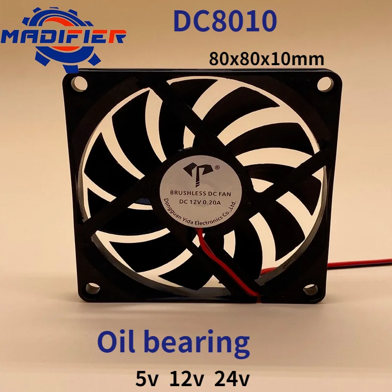 

Dc8010 Two-Wire Mute Cooling Fan Oil Bearing Cooler Computer Condenser 8cm Industrial Fan 5v 12v 24v