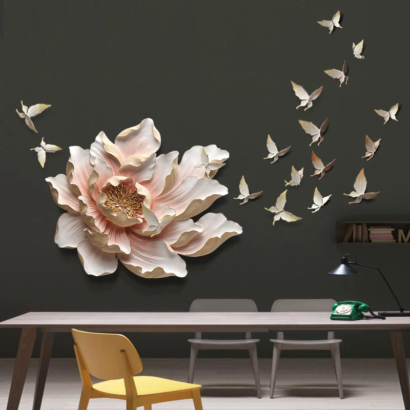 3D Stereo Resin Flower Butterfly Wall Stickers Home Decor Crafts Hotel Restaurant Living Room Sofa Decor Wall Ornament mx1116170