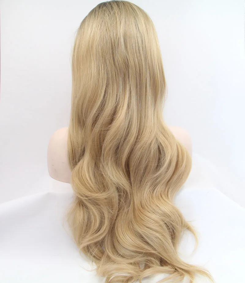 Blonde Brown Curly Synthetic Lace Front Wig Middle Deep Part Cosplay Long Body Wave Hair Frontal Glueless Wigs For Black Women