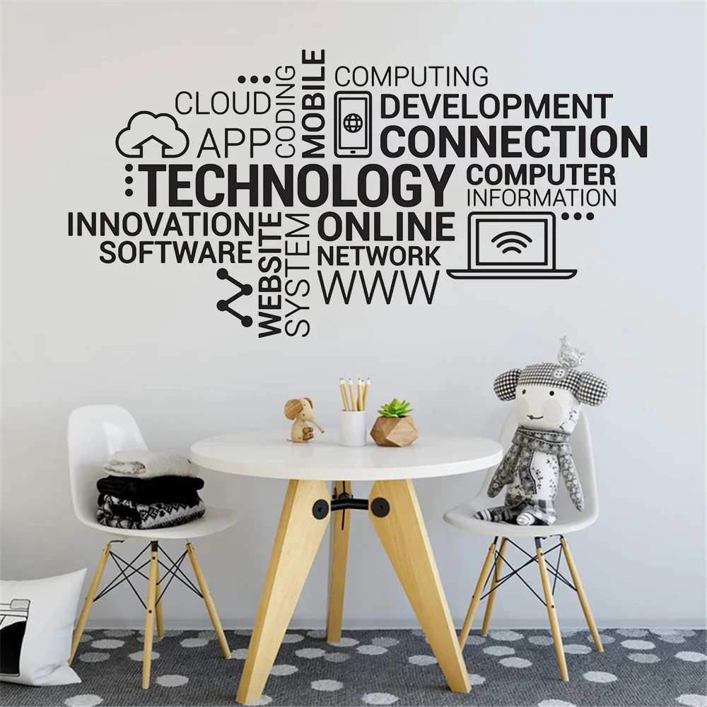 Technology Letters Vinyl Wall Decal Company Internet Innovation Words Cloud Office Wall Stickers Modern Home Decoration