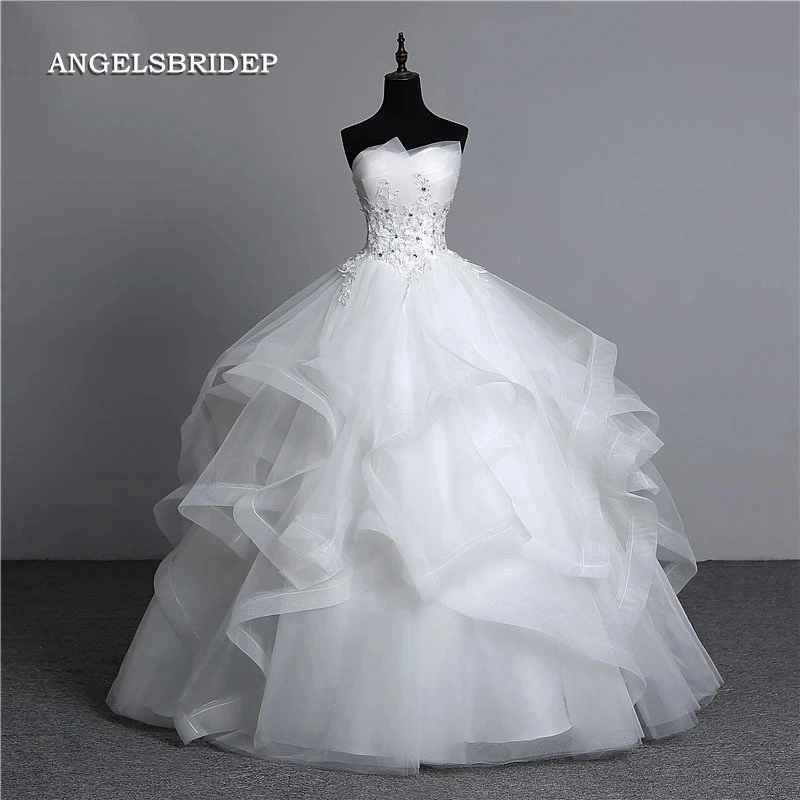 

Angelsbridep Sweetheart Ball Gown Wedding Dress Dubai African Ruffles Crystals Floor-Length Vestido De Noiva Bride Dress Lace-up