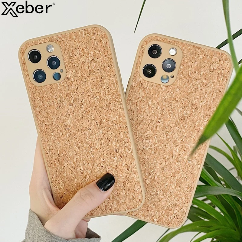 Simple Wood Compress Sawdust Phone Case For iPhone 15 14 13 Pro Max 12 11 X XR XS 8 Plus Solid Shockproof Breathable Cork Cover