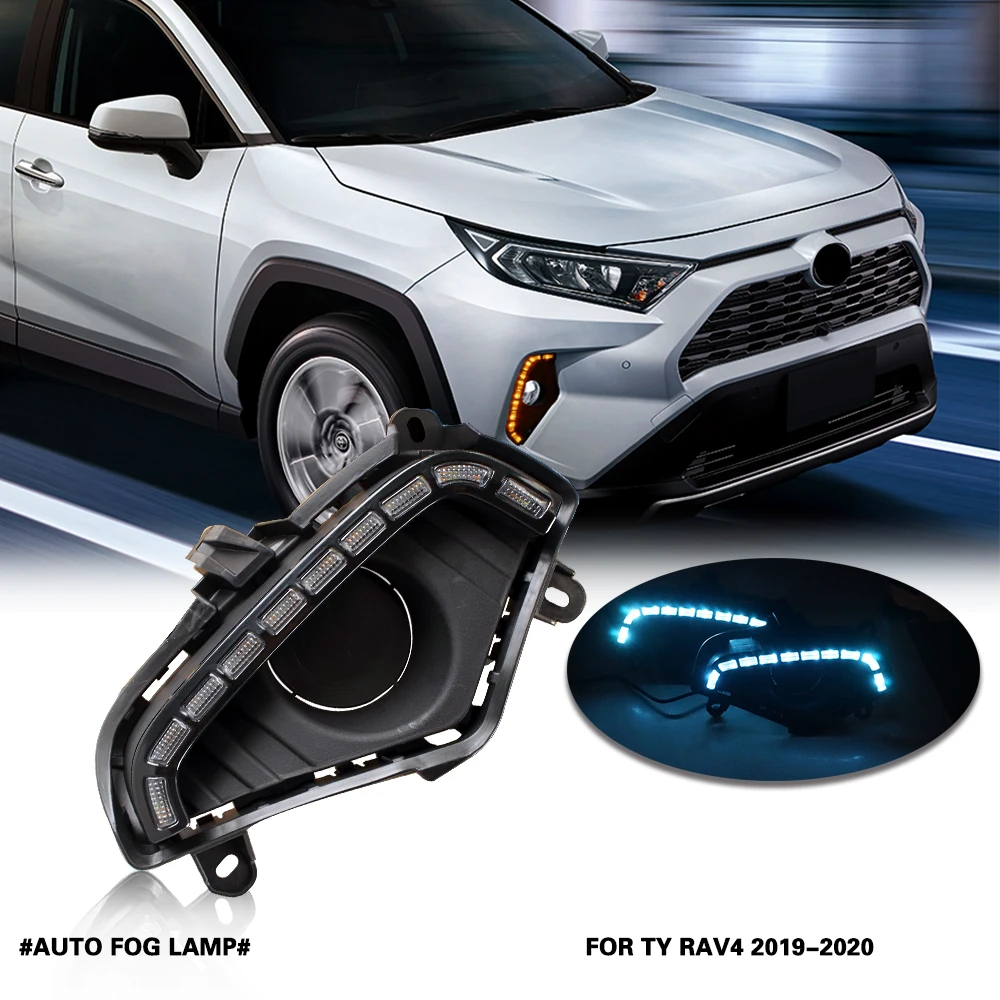 Foe Toyota RAV4 Hybrid LED Fog Lights 2019 2020 Front Lamp Kit with Cables 3 Colors White Yellow Blue - 1 Pair