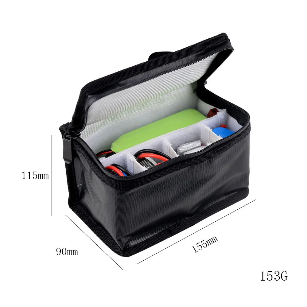 155x115x90mm Fireproof Explosion-Proof Safety Bag Built-in 8 Compartments for RC Model Airplane Helicopter FPV Drone Batteries