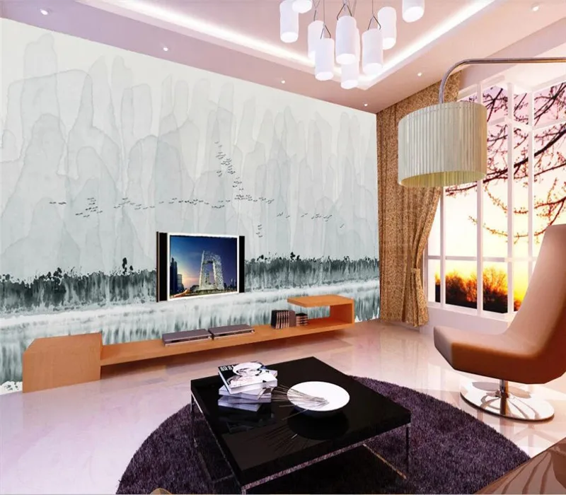 

XUE SU Customized large mural wallpaper abstract freehand ink Chinese painting Guilin landscape TV background wall covering