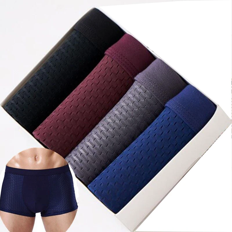 Men\'S Panties Underwear Boxers Shorts Men Slip Homme Boxershort Underpants Mesh Breathable Bamboo Fiber Boxer Summer Solid Color