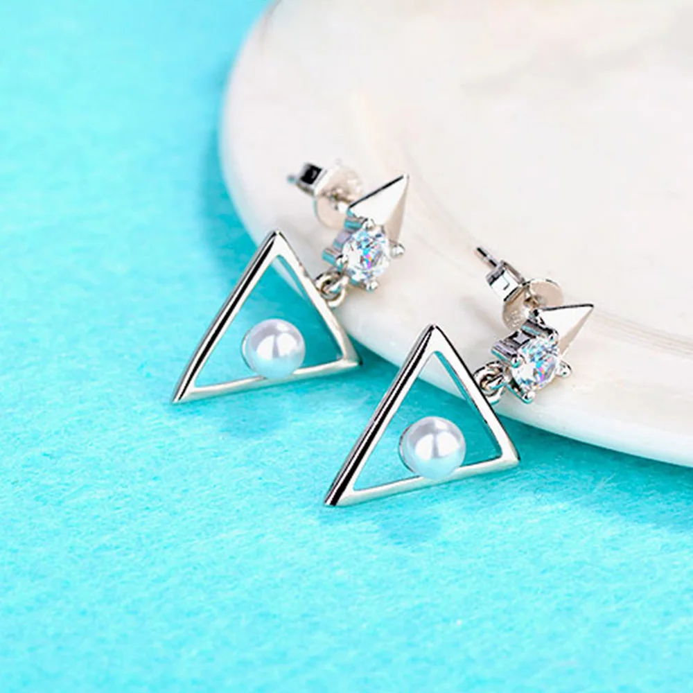 925 Sterling Silver Pearl Triangle Women Stud Earrings High Quality Jewelry Trend 2023 Offers With  Jewellery