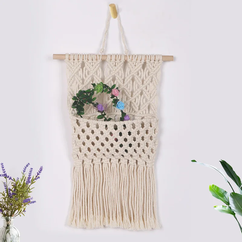 New Boho Home Improvement Hanging Basket Woven Pocket Macrame Wall Hanging Tapestry Room Decoration Home Dorm Chic Wall Accents