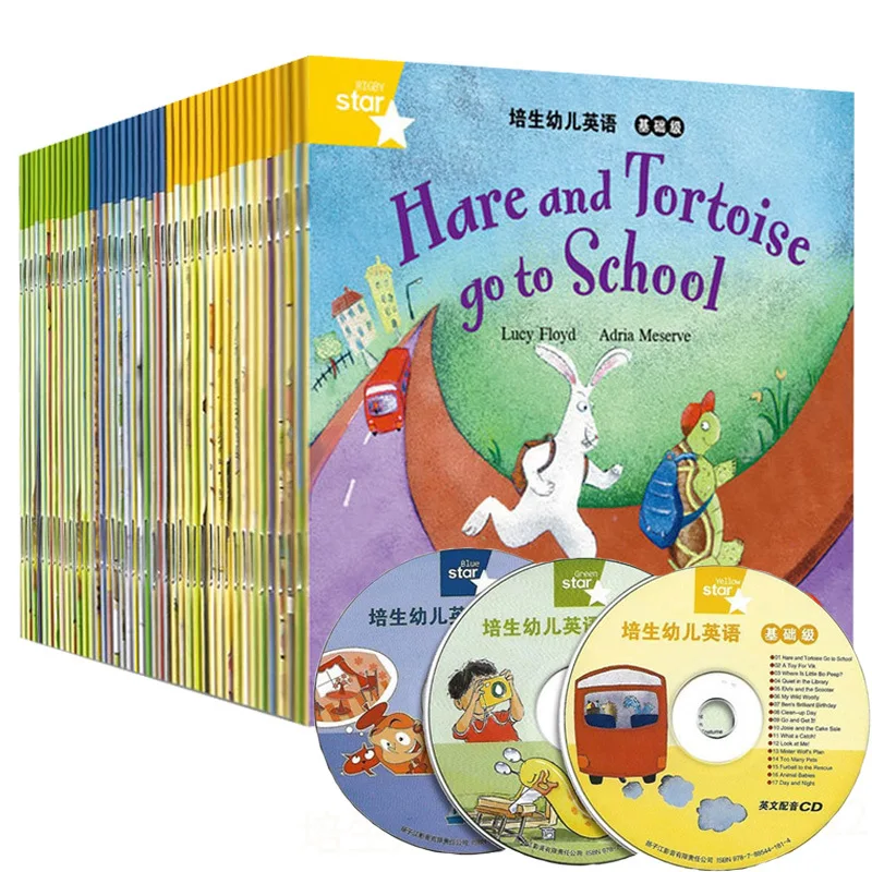 Livro educacional e educacional infantil com cd, 42 livros/conjunto livro de fotos para leitura em inglês, livro de história para bebês com cd