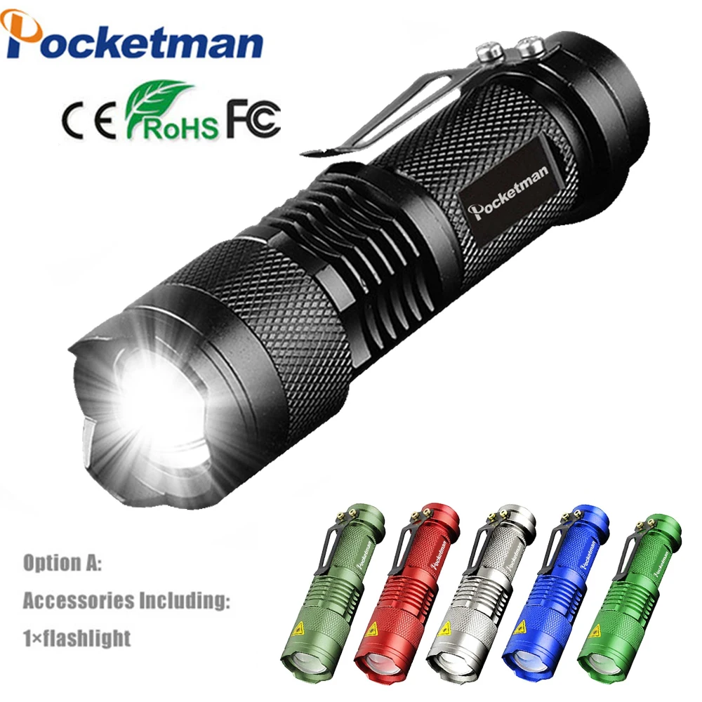 Powerful led flashlight torch lantern portable mini flashlight Zoomable torches outdoor camping emergency lamp with pen holder