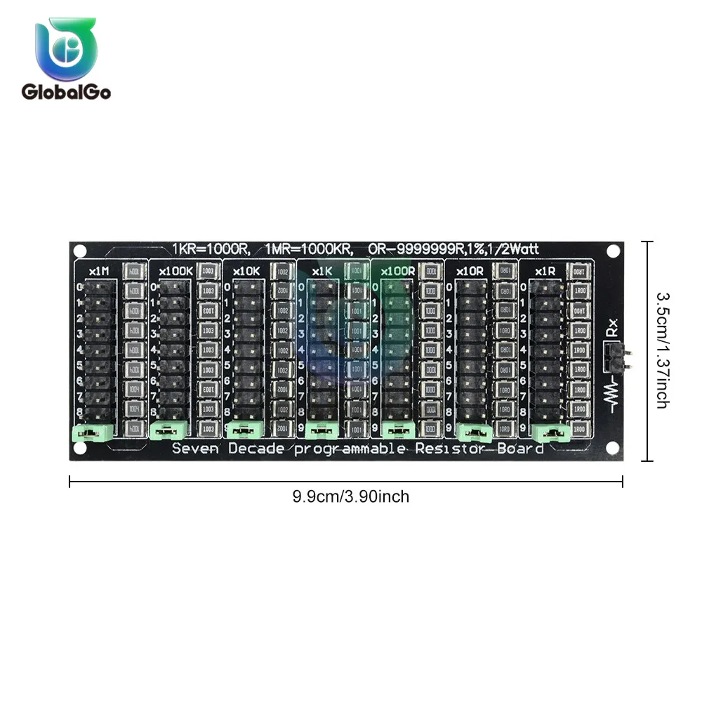 Resistência SMD ajustável Slide Resistor Board, 7 Sete Década, 1R-9999999R, Step Precisão, 1R, 1%, 1/2 Watt Módulo, 200V