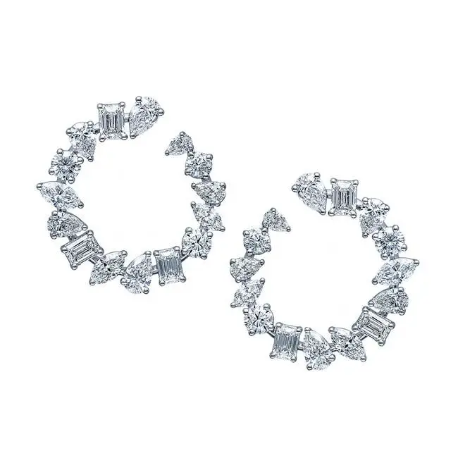 Various Shaped Geometric Cubic Zirconia Round Circle Stud Earring Classic Sparking CZ Jewelry