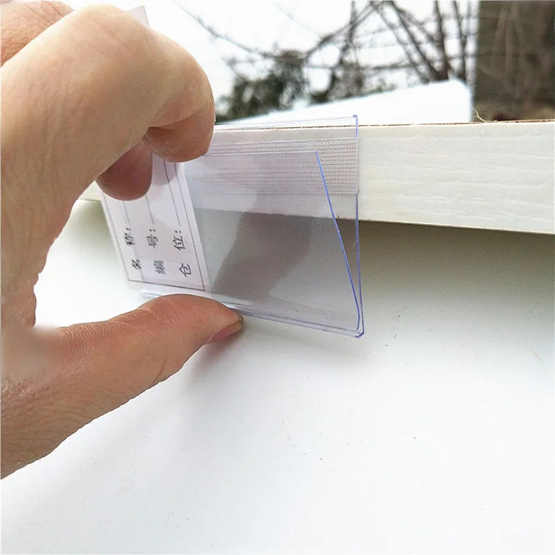 

100pcs Plastic PVC Shelf Data Strips Clip Holder Merchandise Price Talker Sign Label Display with Adhesive Tape on Back