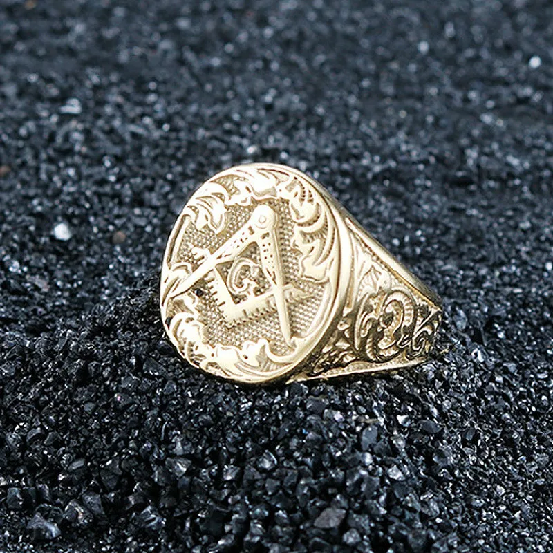 

Vintage Gold Plated Masonic Rings Motorcycle Party Personality Punk Biiker Rings Men's Jewelry Accessories