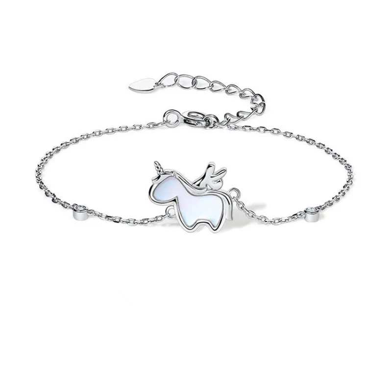 Pulsera de plata de ley 925 con abalorio de unicornio para mujer y niña, brazalete para fiesta, boda, regalo de Navidad, accesorios de joyería 2022