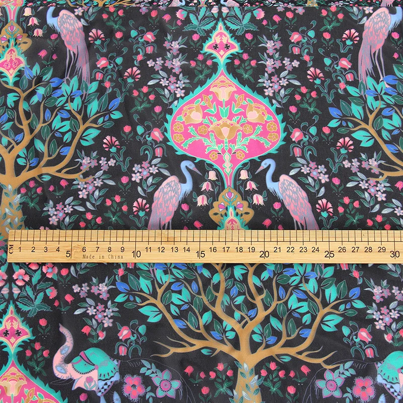 Spring and Summer Animal Fortune Tree Polyester Chiffon Satin Clothing Fabric For Dress Shirt Sewing DIY Material By The Yard