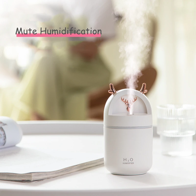 280ML Cute Deer Air Humidifier Aroma Essential Oil Diffusor Ultrasonic USB Fog Sprayer Home Office Purifier with Colorful Lights