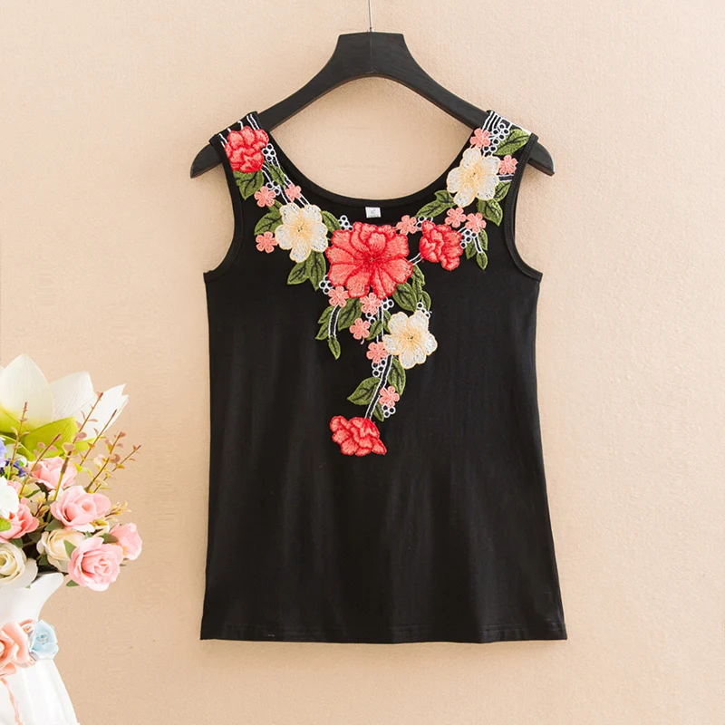 

Black White Basic Tank Top Women Plus Size Clothing Cotton Embroidery High Quality Ladies Tops 2020 Mom Clothes 4xl 5xl 6xl