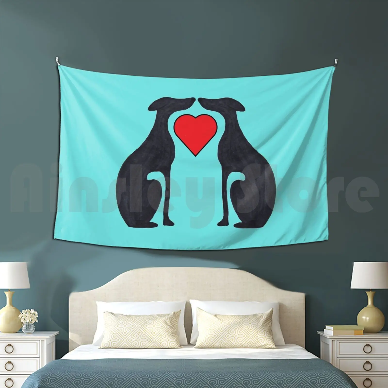 It Must Be Love Tapestry Living Room Bedroom 311 Greyhound It Must Be Love Heart Lurcher Whippet Silhouette