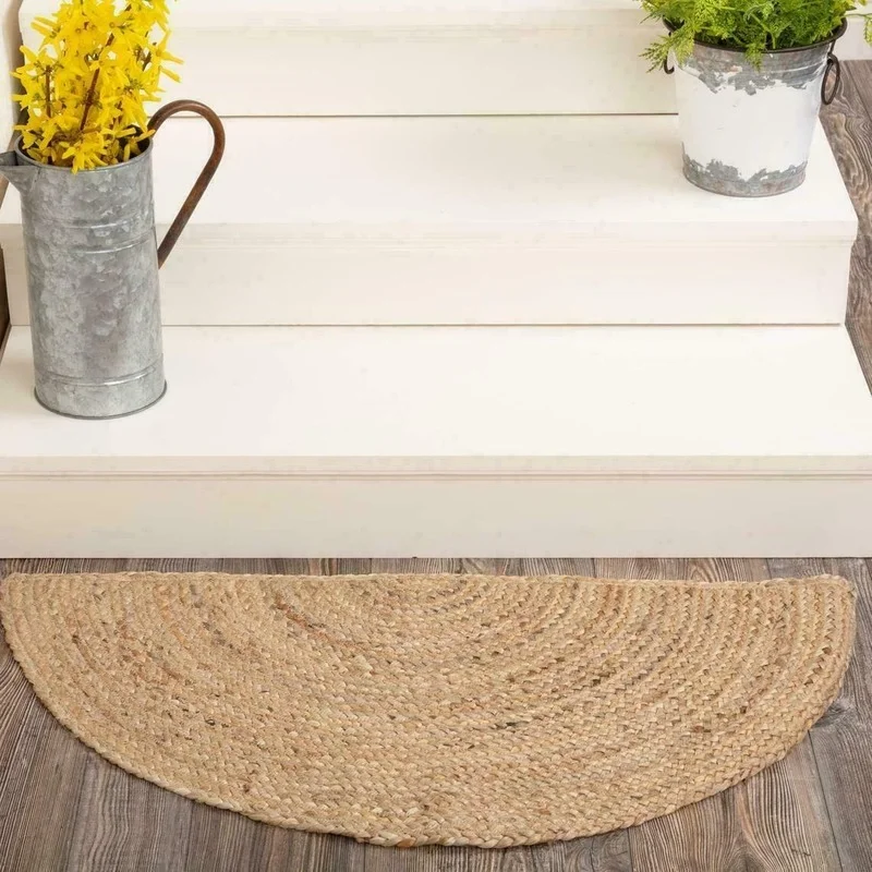 Rug Half Moon 100% Natural Jute Braided Reversible Rustic Look Area Carpet Semicircle Rugs