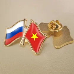 Russian Federation and Vietnam Crossed Double Friendship Flags Lapel Pins Brooch Badges