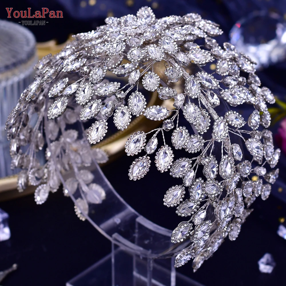 YouLaPan Luxe Bruiloft Haaraccessoires Strass Bruidshoofdband Vrouwen Feest Hoofdtooi Bloem Bruids Tiara en Kroon HP428