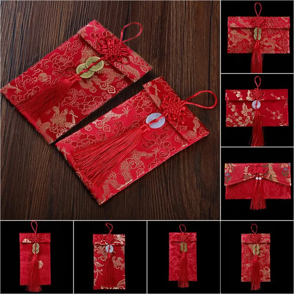 

Elegant Tassel Red Packet Multiple Patterns Fabric New Year Red Packet for Wedding Chinese Style Lucky Money Red Envelopes Gift