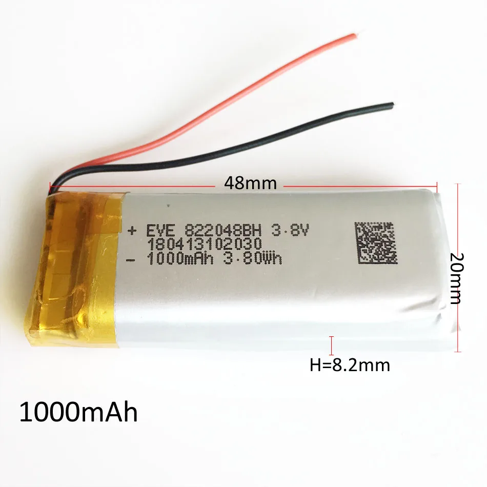 3.7V 1000mAh bateria litowo-polimerowa LiPo akumulator 822048 do Mp3 GPS PSP Vedio gra 8*22*48mm inteligentna opaska