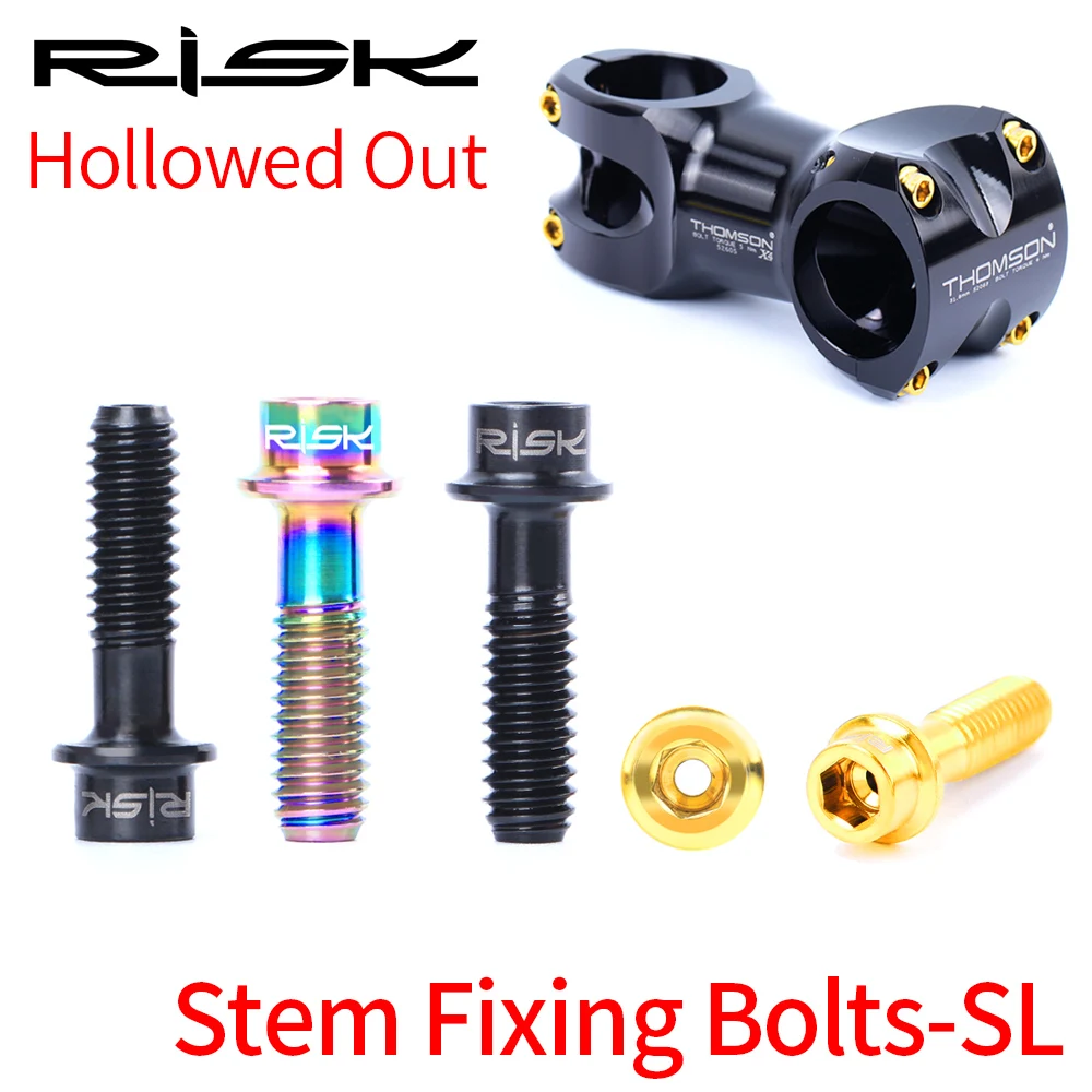 RISK 6pcs/box Road Mountain Bike Bicycle Hollowed Out M5x18 SL Handlebar Stem Fixing Bolts Titanium Alloy Screws