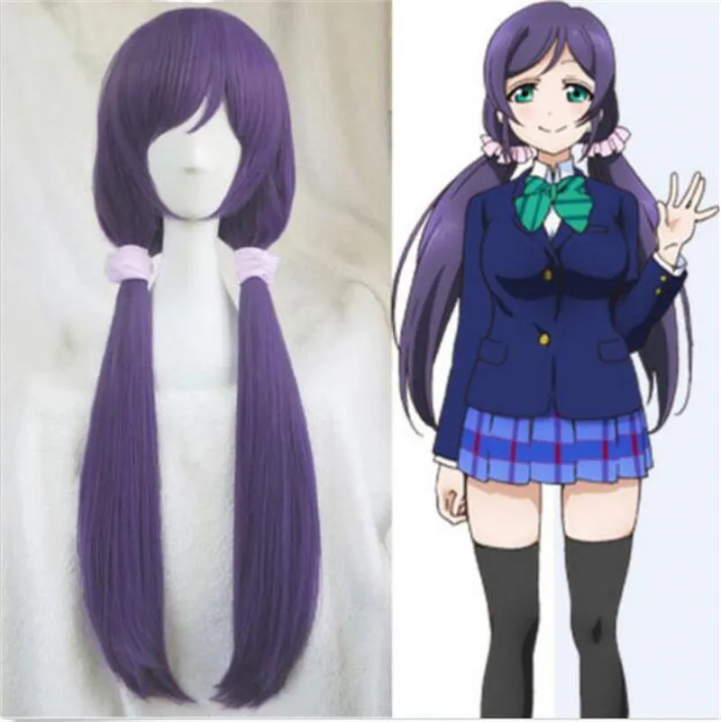 High Quality Anime LoveLive! Love Live Nozomi Tojo Wigs Halloween Synthetic Hair Long Purple Cosplay Costume Wig +Pink Hairbands