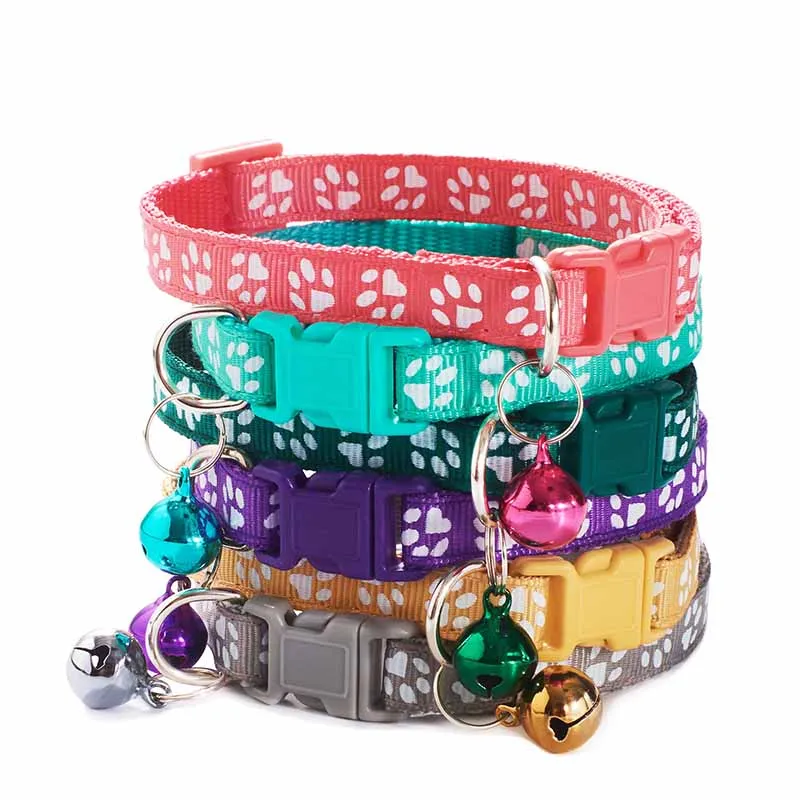 

New Cute Cats Bell Collar For Cat Dog Necklace Cartoon Funny Footprint Collars Adjustable Nylon Neck Strap Leads Cat Accessories