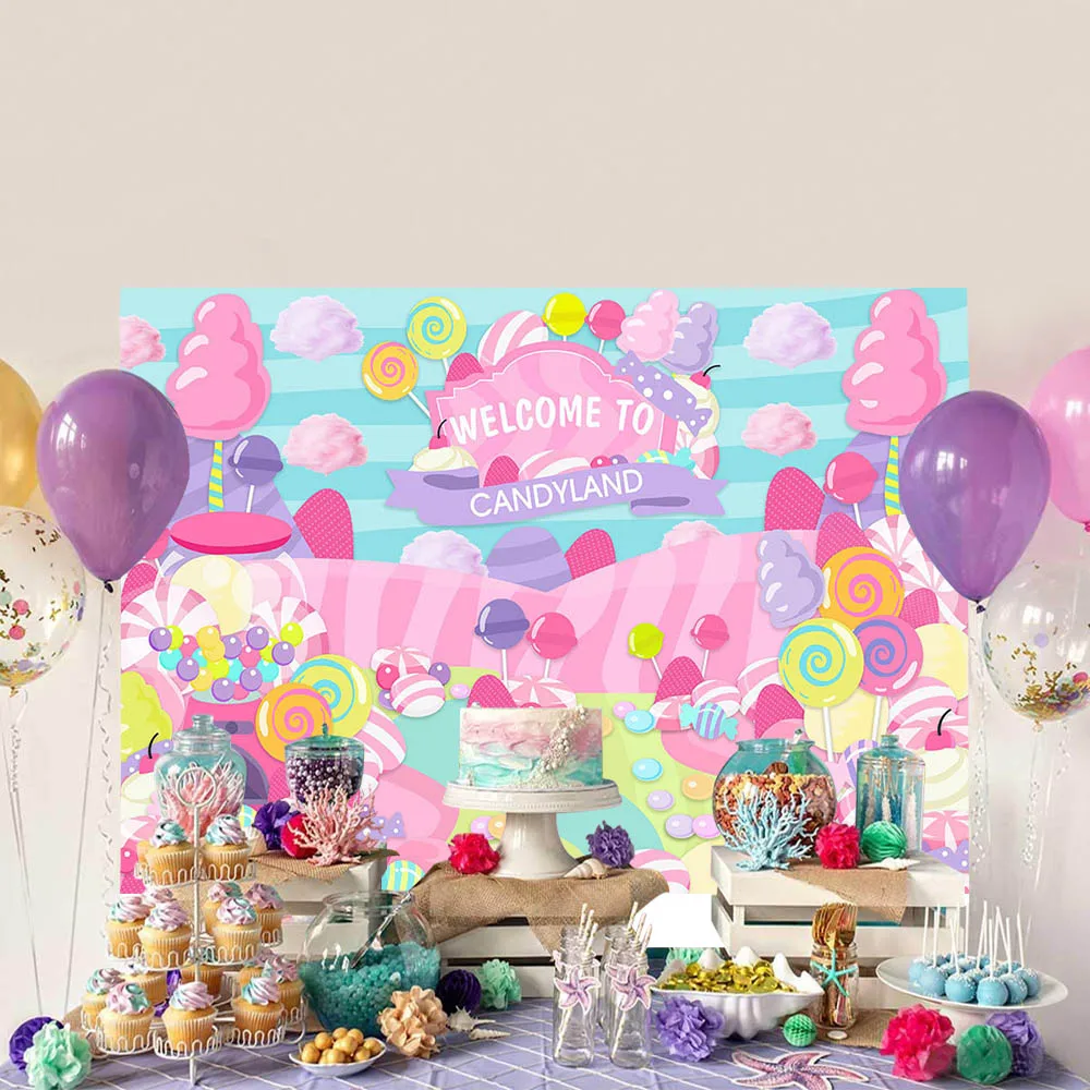 Kẹo Sinh Nhật Chủ Đề Nền Chụp Ảnh Hoan Nghênh Bạn Đã Đến Candyland Bé Con Sinh Nhật Phông Nền Trang Trí Biểu Ngữ Photocall