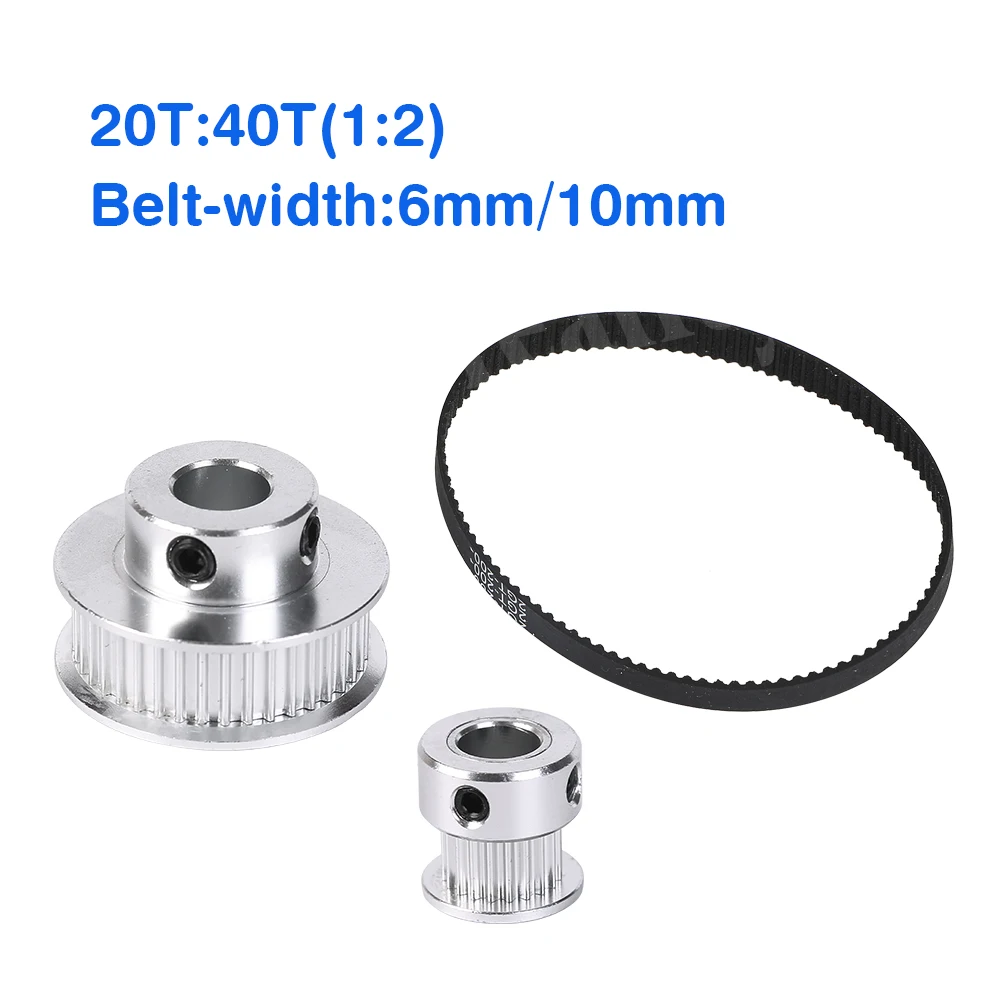 

2M/2GT 20Teeth 40Teeth Synchronous Timing Pulley Belt Bore5-12mm 1:2 20T:40T Speed Ratio for 232-2GT Belt width 6/10mm Kit