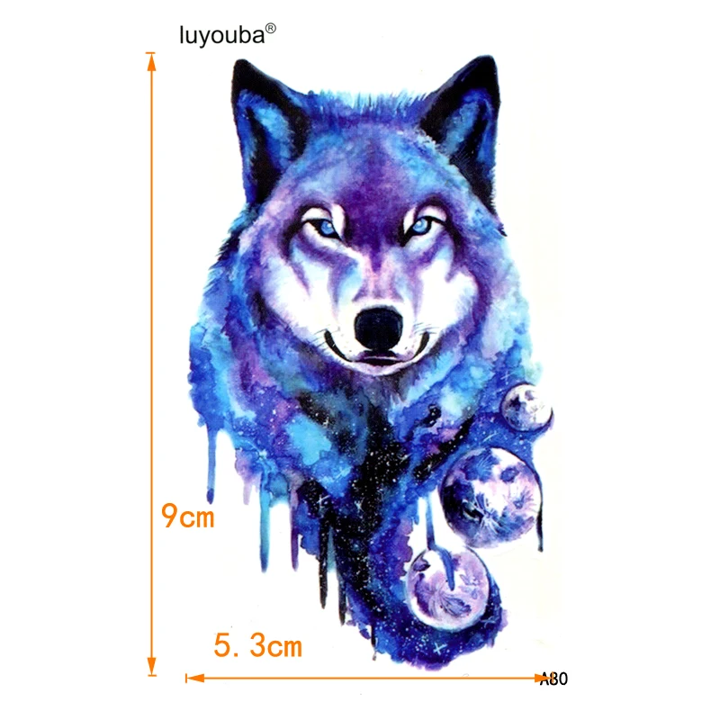 Blue Wolf Waterproof Temporary Tattoo Men Beauty Henna Flash Tattoo Tatuajes  Tatoo Kids Stickers Temporary Tattoos Sleeves