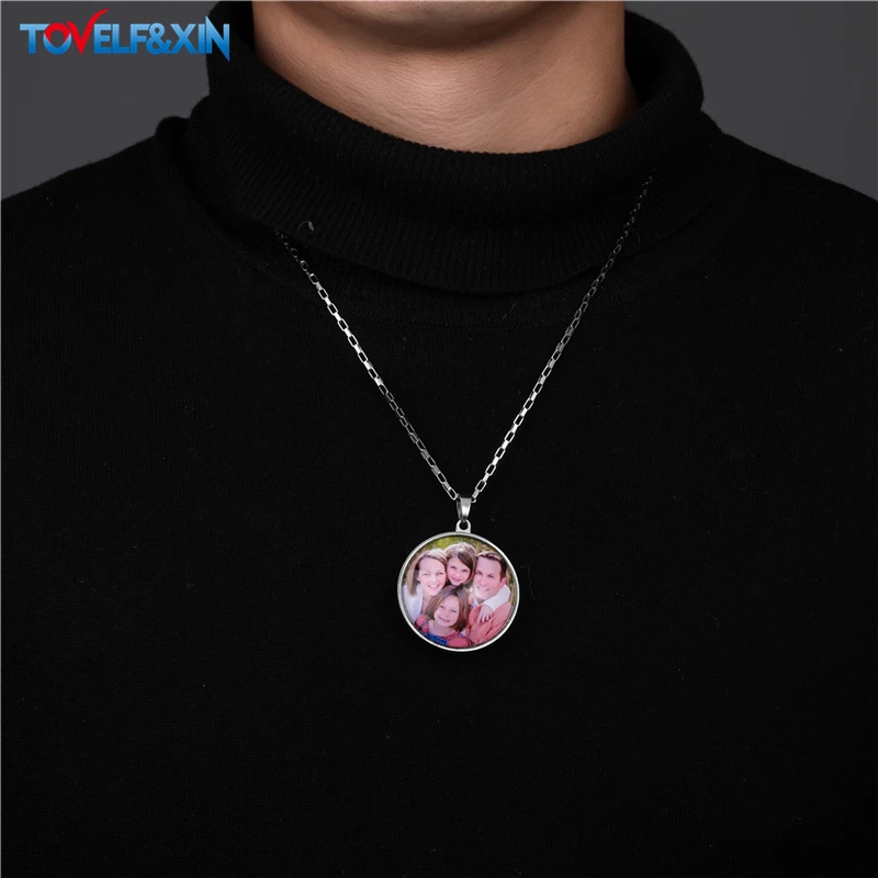 Personalized Memory Photo Pendant Double Side Customized Stainless Steel Chain Necklace for Family Members Anniversary Gift