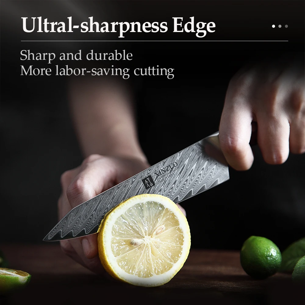 XINZUO 5\'\' inch Utility Knife 67 Layers Damascus Steel Kitchen Utensil Knife Sharp Blade For Fruit Peeling with Rosewood Handle