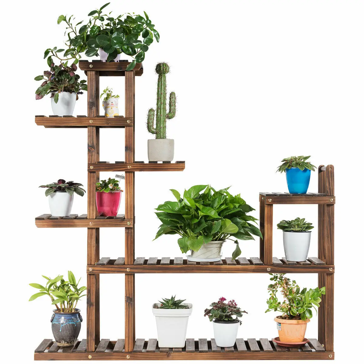 7-Tier Flower Wood Stand Plant Display Rack Multifunctional Storage Shelf