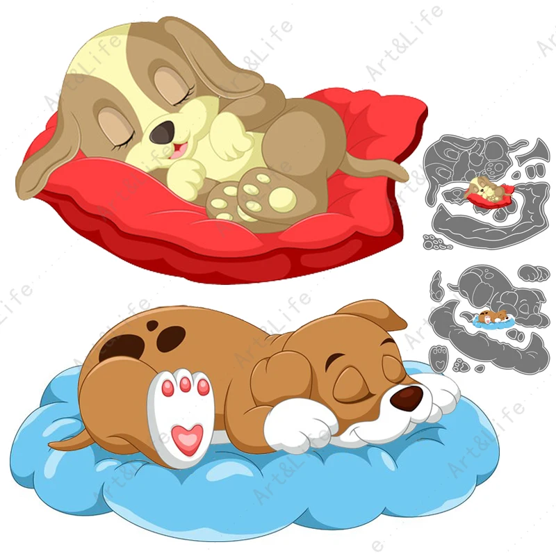 Cute Sleeping dogs New Metal Cutting Dies Pet Animal Stencils for Making Scrapbooking Album Paper Cards Embossing Cut Die