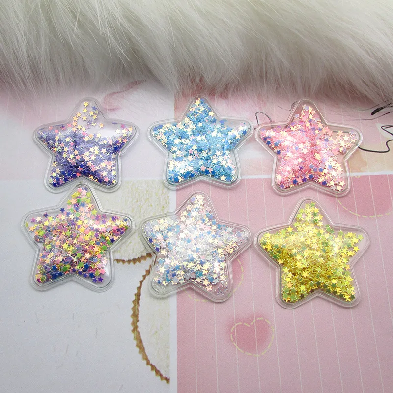 Parche de estrella de PVC transparente de fantasía, apliques con lentejuelas de estrellas para ropa, Clip para pastel, accesorios para la cabeza, 100 Uds./lote