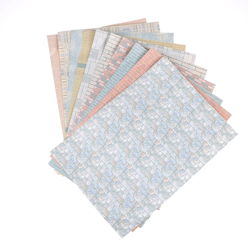 1:12 DIY ドールハウスシンプル赤レンガタイル小石キッチンダイニングルームバスルームリビングルームの床壁紙ドールハウスの装飾