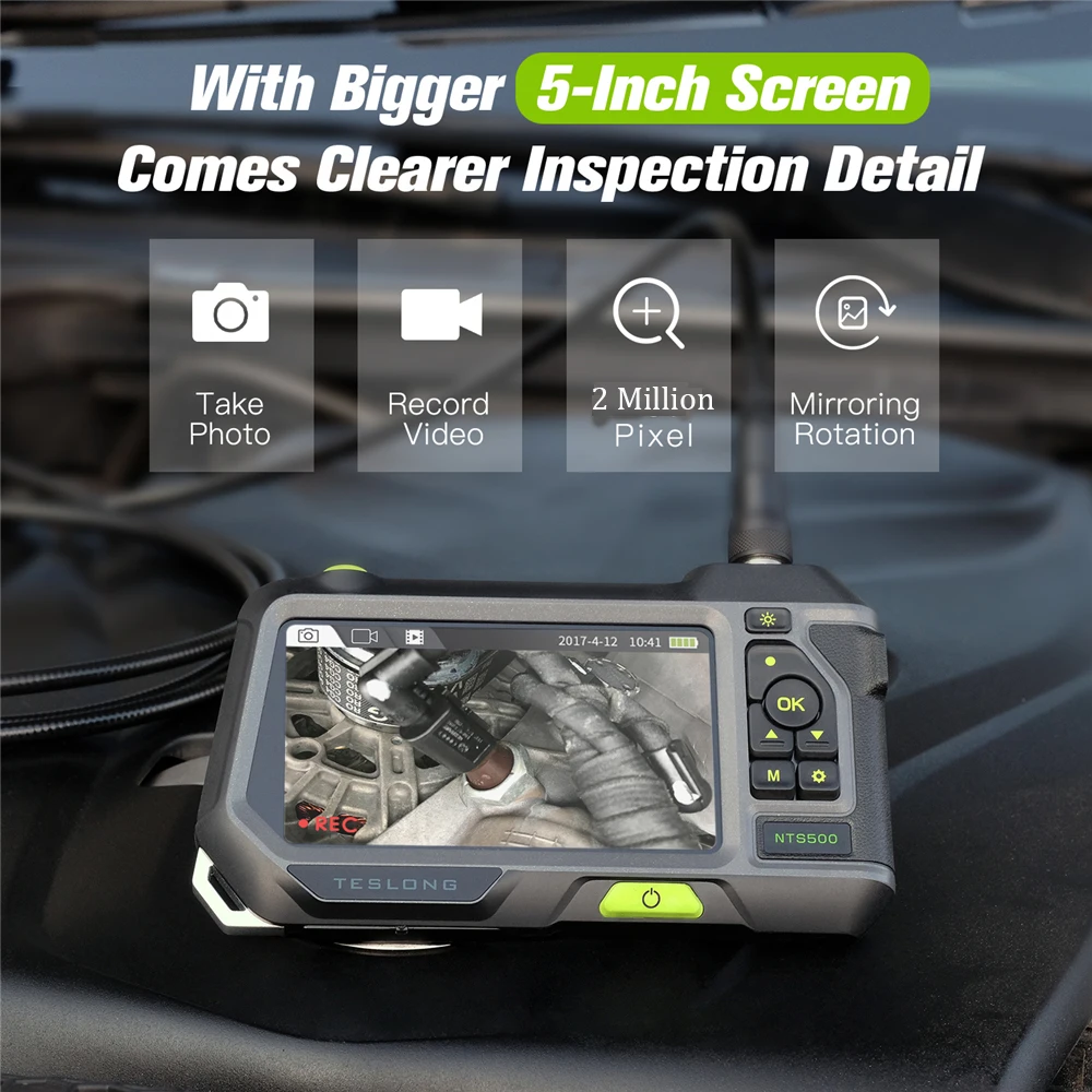 TESLONG NTS500 5.0 "schermo LCD 5.5mm doppia lente endoscopio telecamera HD 1080P videoscopio digitale tubo ispezione auto boroscopio 32GB