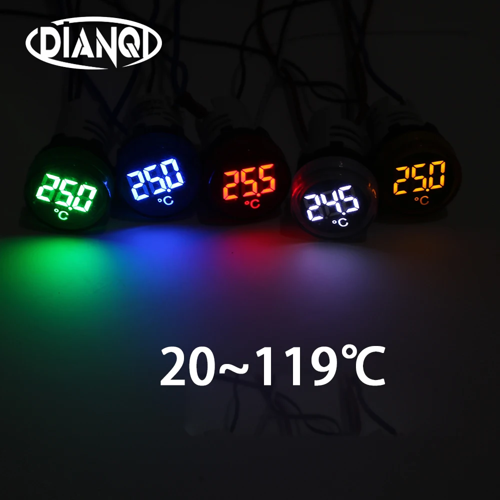 22mm LED  20-119 Celsius digital thermometer indicatro 50-380V  Blue Green Yellow White Red with LED light indicator