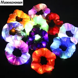 Fashion Mixed Color Hair Scrunchies For Woman LED large Hair Ring Bright Satin Hair Accessories Luminous Light Hair Accessories