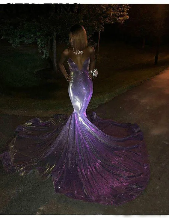 Sexy Lavender Colour Mermaid Prom Dresses Sweetheart Backless African Girls Evening Party Gowns Women Wear Plus Size